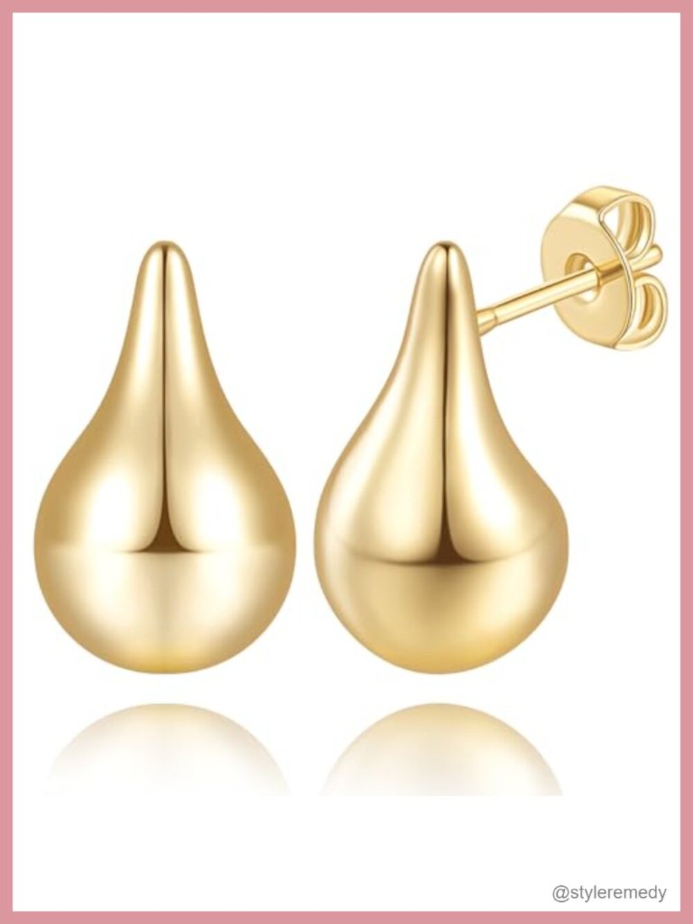 14K Gold Plated Teardrop Hoop Stud Earrings Women 18mm